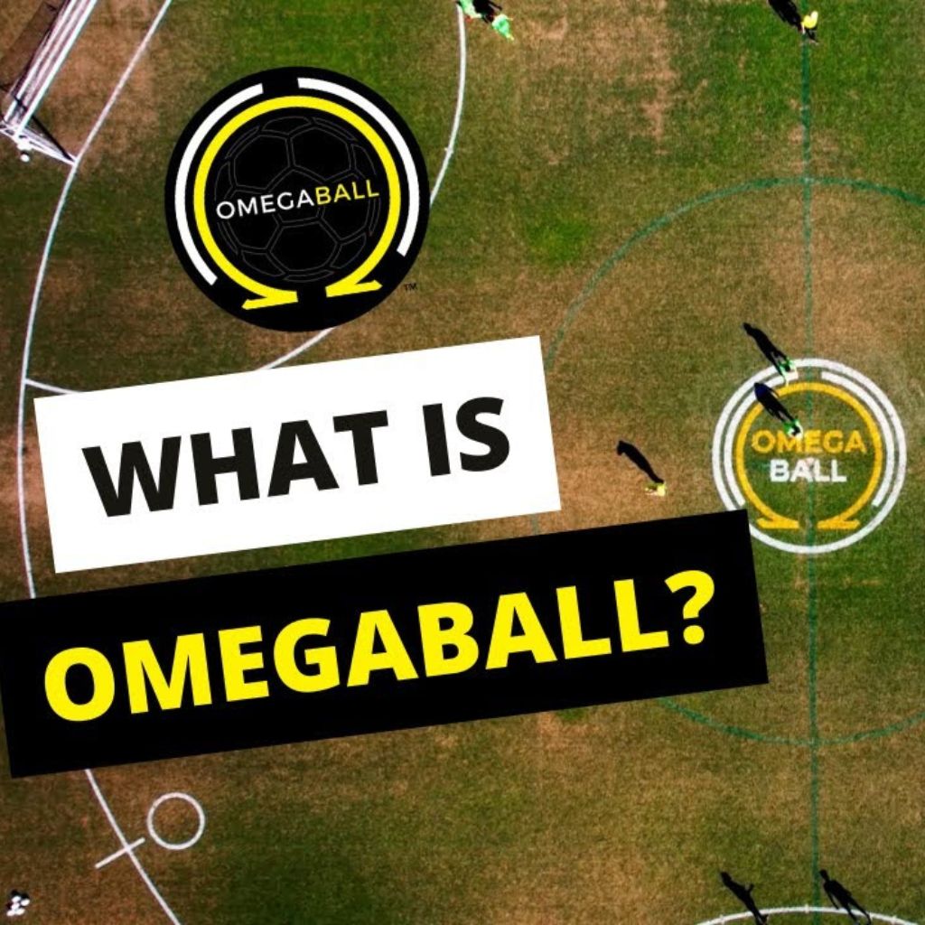 Aerial view of Omegaball field with headline overlay that says "What is Omegaball?"