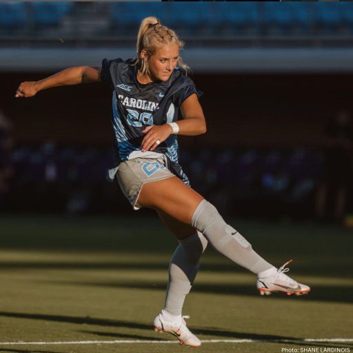 Maggie Pierce kicking during practice for UNC Tarheels