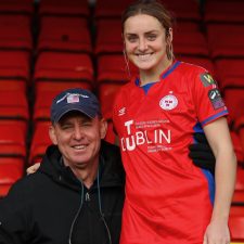 Scott Pierce with his daughter Maggie in her Shelbourne FC uniform